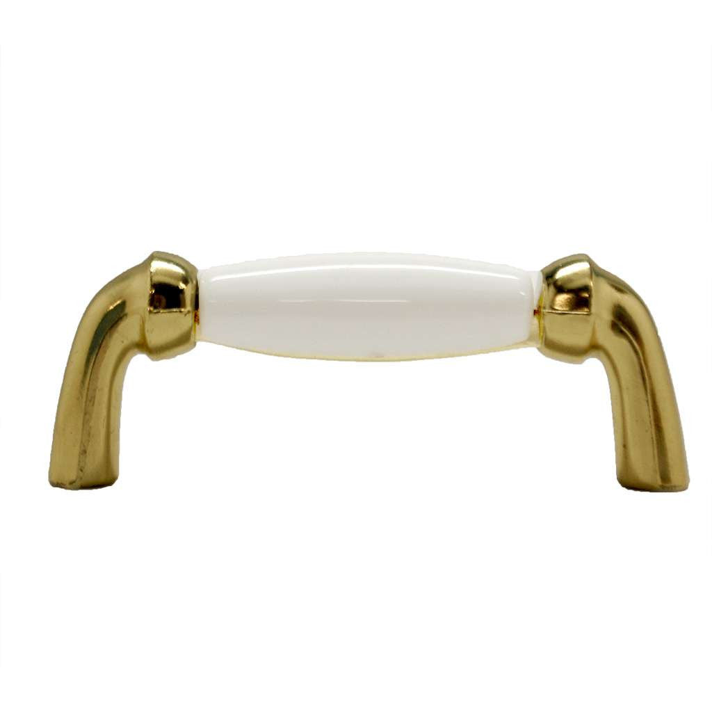 BELWITH Tranquility 3" Centers Handle Pull in Dark Polished Brass and White P536-PB Side View