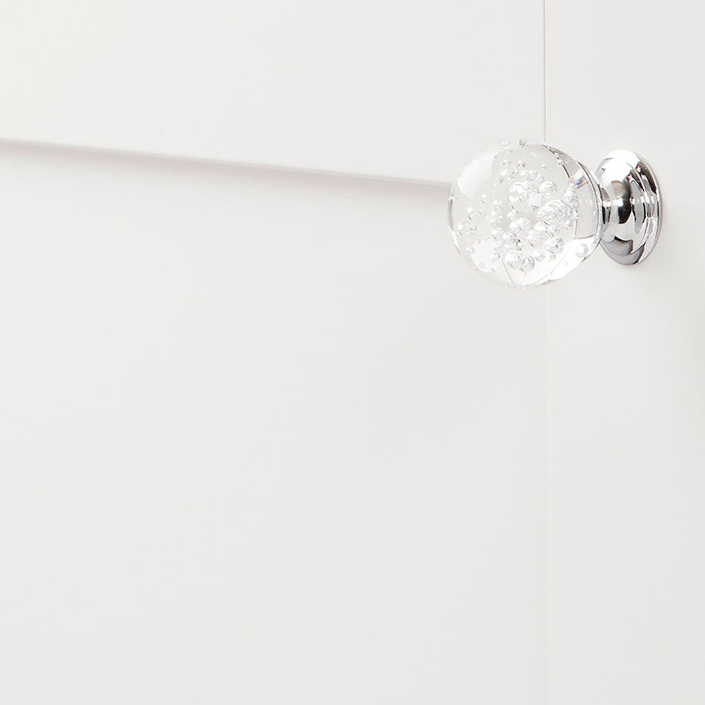 HICKORY Crystal Palace 1-1/4" Diameter Glass Ball Cabinet Knob in Clear and Chrome HH075809-GLCH Mounted Angle