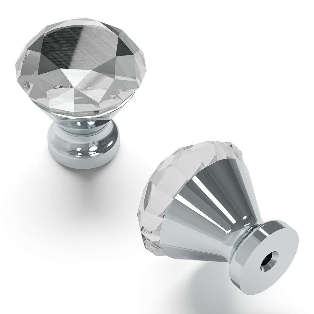 HICKORY Crystal Palace 1-1/4" Diameter Glass Cabinet Knob in Clear and Chrome HH075855-GLCH Display