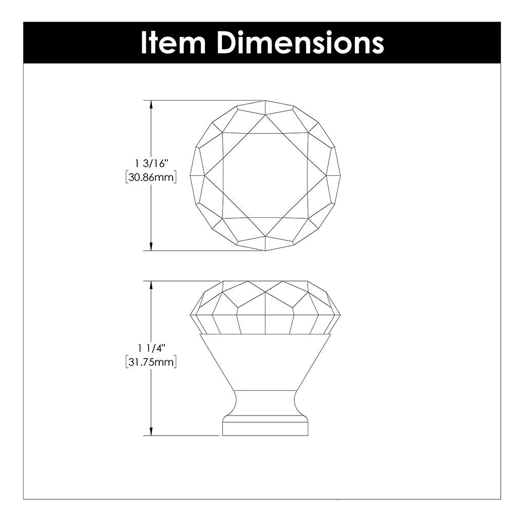HICKORY Crystal Palace 1-1/4" Diameter Glass Cabinet Knob in Clear and Chrome HH075855-GLCH Specs