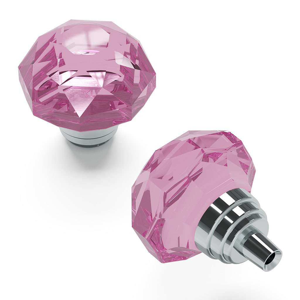 HICKORY Crystal Palace 1-1/4" Diameter Glass Cabinet Knob in Pink and Chrome HH075854-GLCH Display