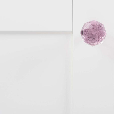 HICKORY Crystal Palace 1-1/4" Diameter Glass Cabinet Knob in Pink and Chrome HH075854-GLCH on White