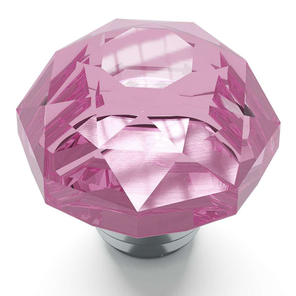 HICKORY Crystal Palace 1-1/4" Diameter Glass Cabinet Knob in Pink and Chrome HH075854-GLCH