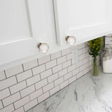 HICKORY Crystal Palace 1-3/8" Diameter Glass Ball Cabinet Knob in Clear and Satin Nickel HH075853-GLSN on White