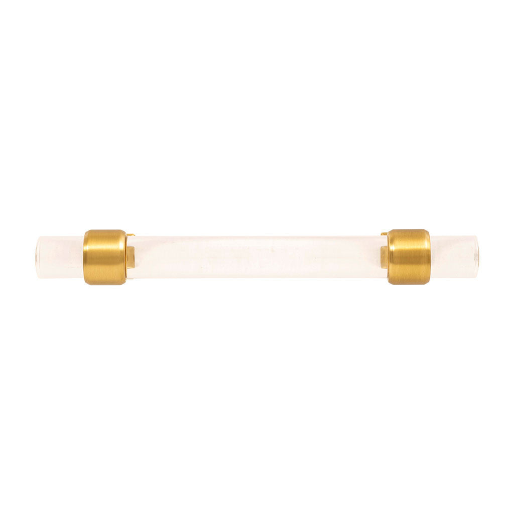 HICKORY Crystal Palace Handle Cabinet Pulls in Brushed Golden Brass and Clear 96mm H079518-CABGB Front View