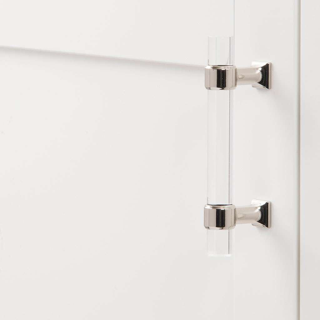 HICKORY Crystal Palace Handle Cabinet Pulls in Polished Nickel and Clear 3" HH075857-CA14 Mounted Angle