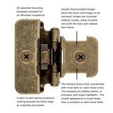Hickory Double Demountable 1/2" Overlay Partial Wrap Cabinet Hinge (pair) in Antique Brass P5310-AB Information
