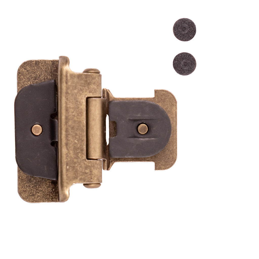 Hickory Double Demountable 1/2" Overlay Partial Wrap Cabinet Hinge (pair) in Antique Brass P5310-AB Open Top