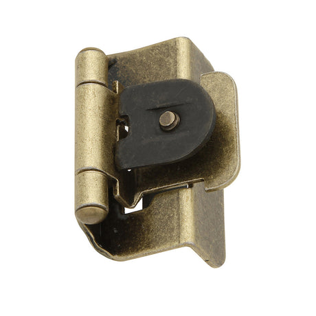Hickory Double Demountable 1/2" Overlay Partial Wrap Cabinet Hinge (pair) in Antique Brass P5310-AB on White Background