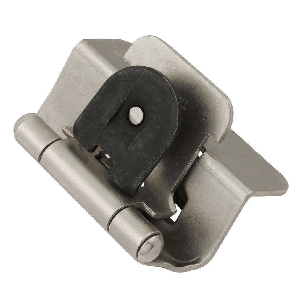 HICKORY Double Demountable 1/2" Overlay Partial Wrap Cabinet Hinge (pair) in Satin Nickel P5310-SN Angle