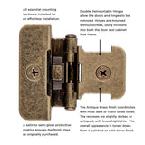 Hickory Double Demountable 1/4" Overlay Partial Wrap Cabinet Hinge (pair) in Antique Brass P5311-AB Information