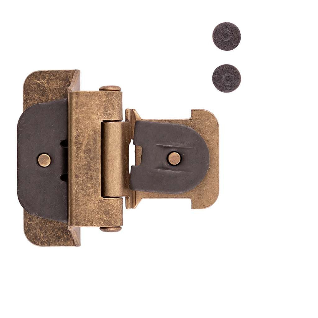 Hickory Double Demountable 1/4" Overlay Partial Wrap Cabinet Hinge (pair) in Antique Brass P5311-AB Open Top