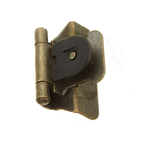 Hickory Double Demountable 1/4" Overlay Partial Wrap Cabinet Hinge (pair) in Antique Brass P5311-AB on White Background