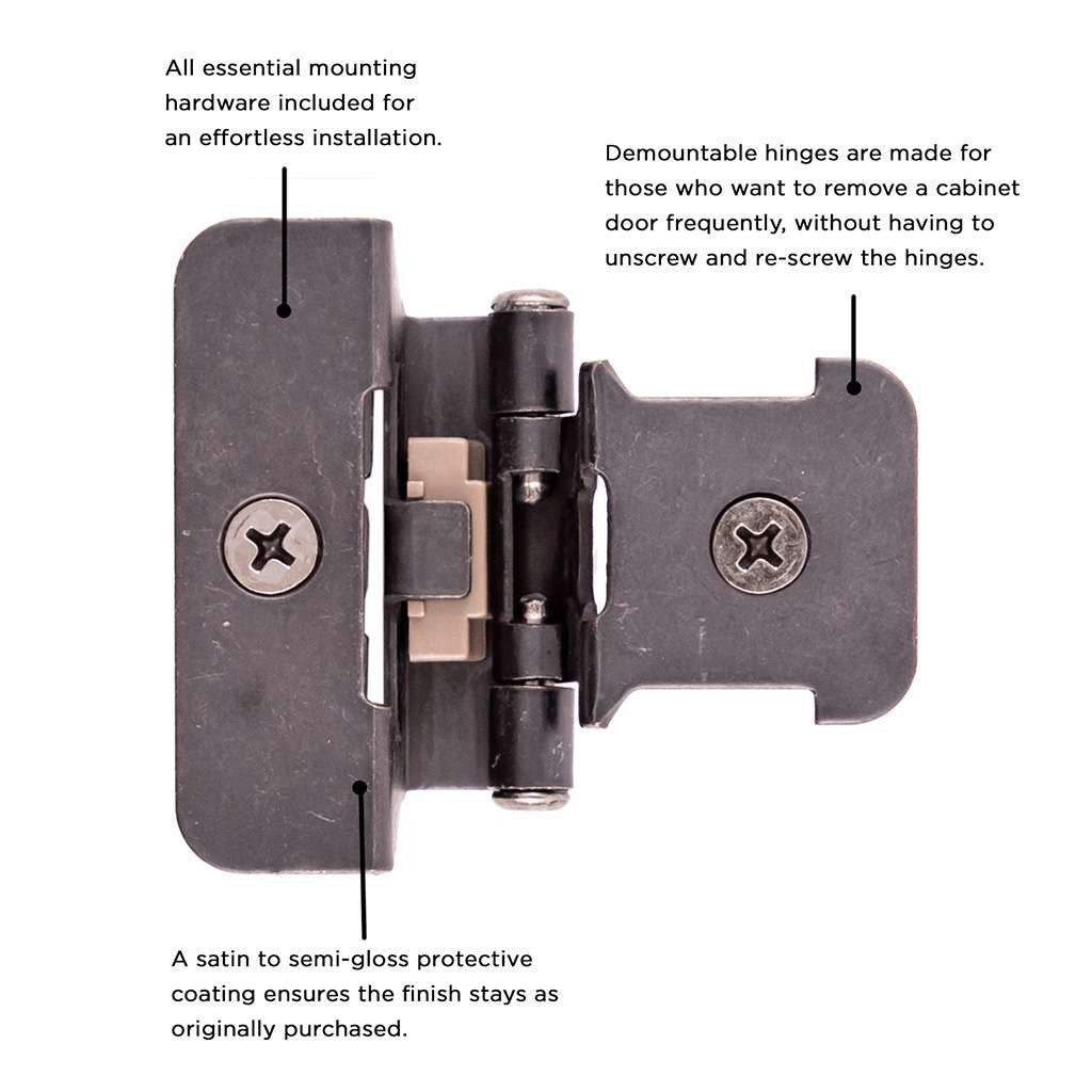 Hickory Double Demountable 1/4" Overlay Partial Wrap Cabinet Hinge (pair) in Black Iron P5311-BI Information