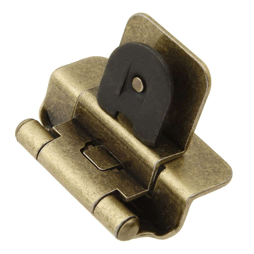 HICKORY Double Demountable 3/8" Inset Partial Wrap Cabinet Hinge (pair) in Antique Brass P5312-AB Angle