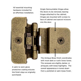 HICKORY Double Demountable 3/8" Inset Partial Wrap Cabinet Hinge (pair) in Antique Brass P5312-AB Information