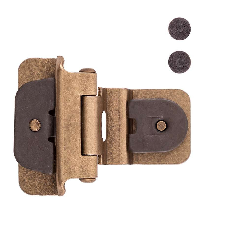 HICKORY Double Demountable 3/8" Inset Partial Wrap Cabinet Hinge (pair) in Antique Brass P5312-AB Open Top