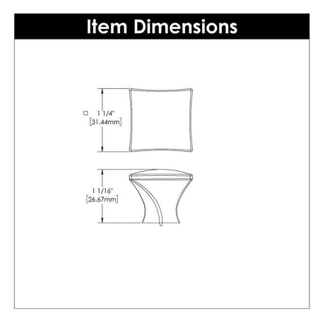 Technical Drawing of a Black Iron Square Cabinet Knob from Hickory Hardware's Twist Collection H076014-BI