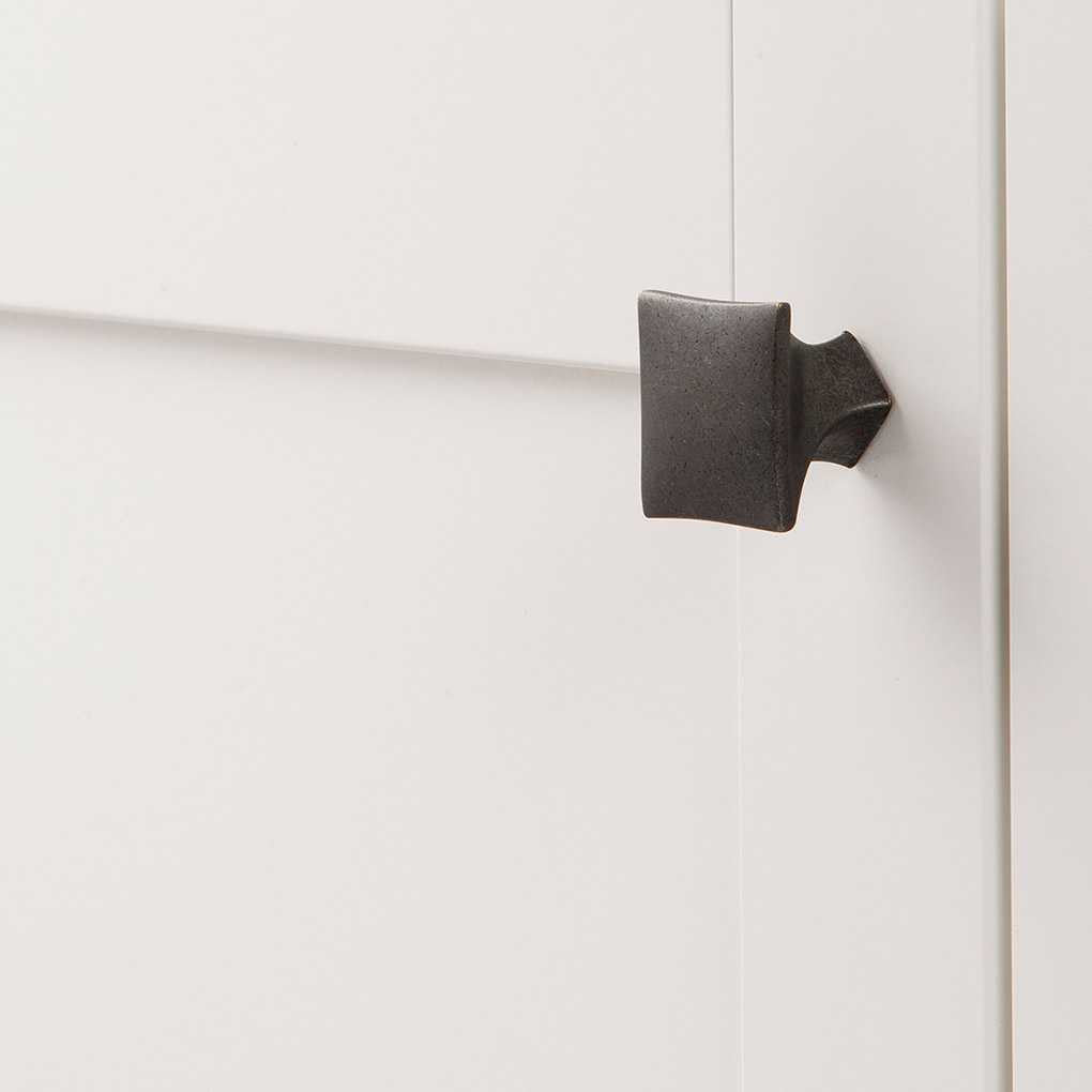 Cupboard View of a Black Iron Square Cabinet Knob from Hickory Hardware's Twist Collection H076014-BI