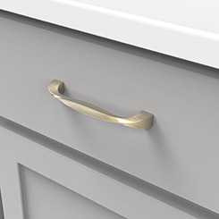 Drawer View of a Golden Nickel 5-1/16" Hole Centers Cabinet Handle Pull from Hickory Hardware's Twist Collection H076017-EGN
