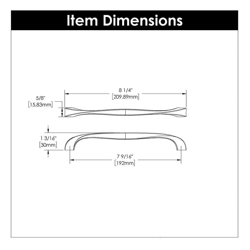 Technical Drawing of a Golden Nickel 7-9/16" Hole Centers Cabinet Handle Pull from Hickory Hardware's Twist Collection H076019-EGN