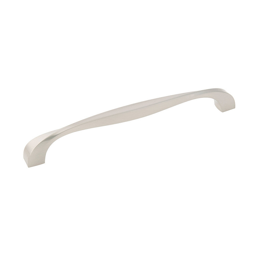 Main View of a Satin Nickel 7-1/2" Hole Centers Cabinet Handle Pull from Hickory Hardware's Twist Collection H076019-SN