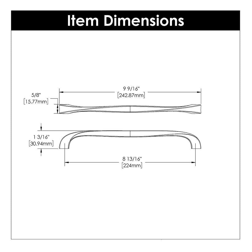 Technical Drawing of a Golden Nickel 8-13/16" Hole Centers Cabinet Handle Pull from Hickory Hardware's Twist Collection H076020-EGN