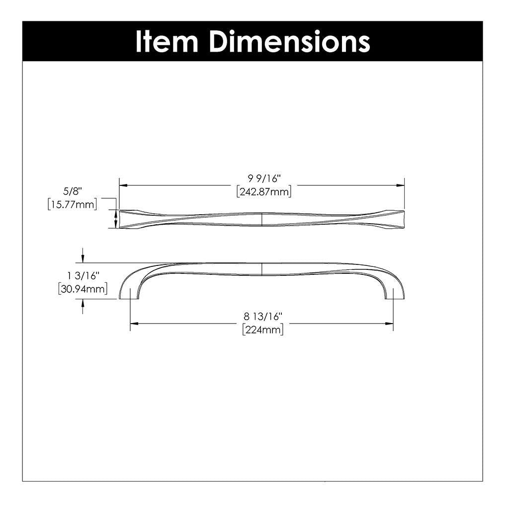 Technical Drawing of a Satin Nickel 8-1/4" Hole Centers Cabinet Handle Pull from Hickory Hardware's Twist Collection H076020-SN