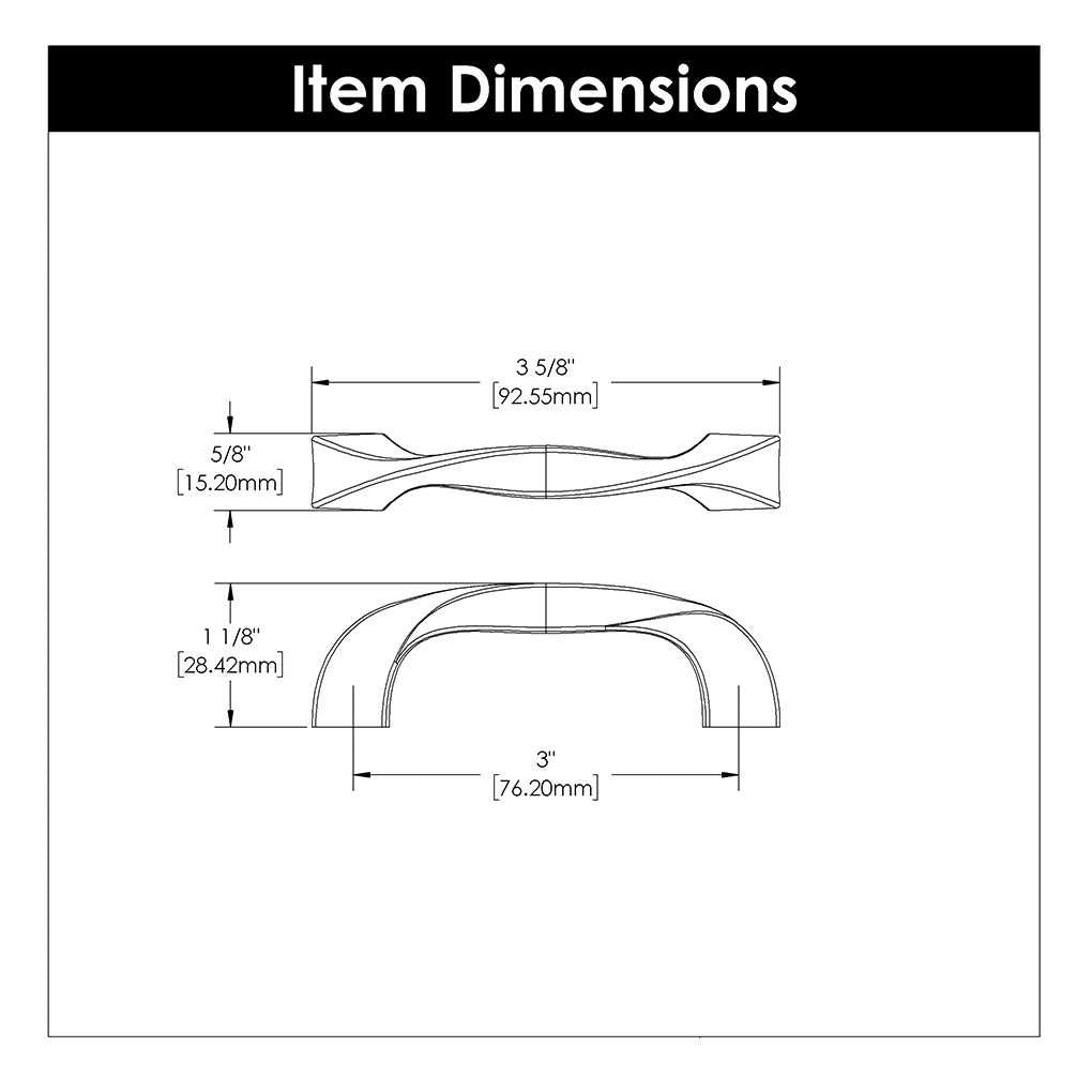 Technical Drawing of a Polished Nickel 3" Hole Centers Cabinet Handle from Hickory Hardware's Twist Collection H076015-14