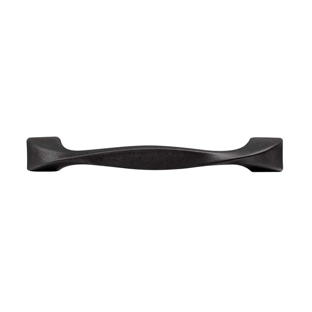 Top View of a Black Iron 3-3/4" Hole Centers Cabinet Handle Pull from Hickory Hardware's Twist Collection H076016-BI