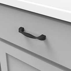 Drawer View of a Black Iron 3-3/4" Hole Centers Cabinet Handle Pull from Hickory Hardware's Twist Collection H076016-BI