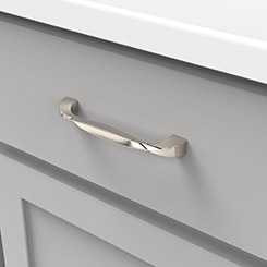 Drawer View of a Polished Nickel 5-1/16" Hole Centers Cabinet Handle from Hickory Hardware's Twist Collection H076017-14
