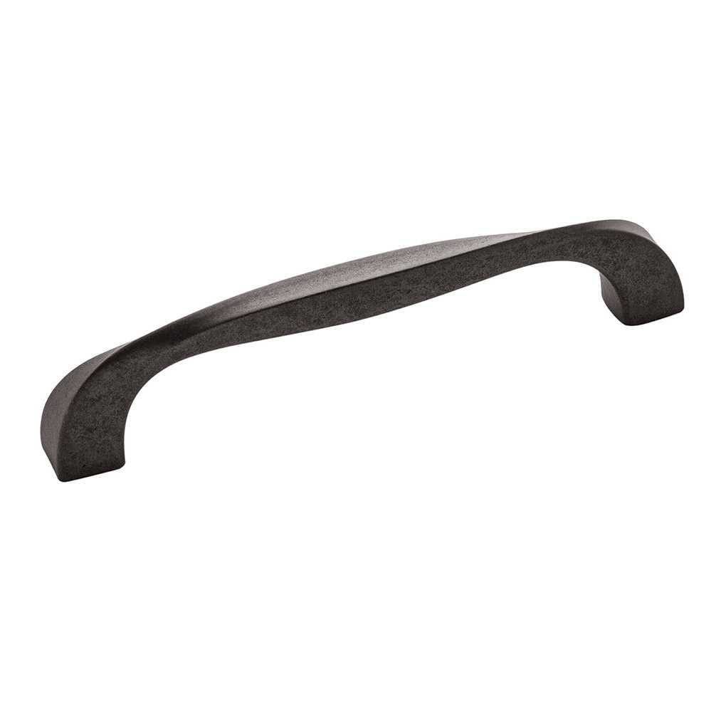Main View of a Black Iron 5-1/16" Hole Centers Cabinet Handle Pull from Hickory Hardware's Twist Collection H076017-BI