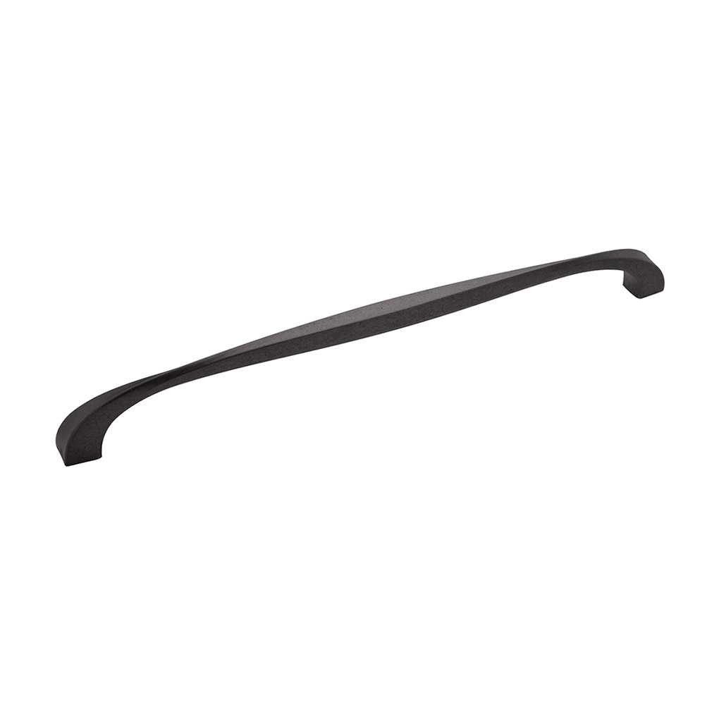 Main View of a Black Iron 12" Hole Centers Cabinet Handle Pull from Hickory Hardware's Twist Collection H076021-BI