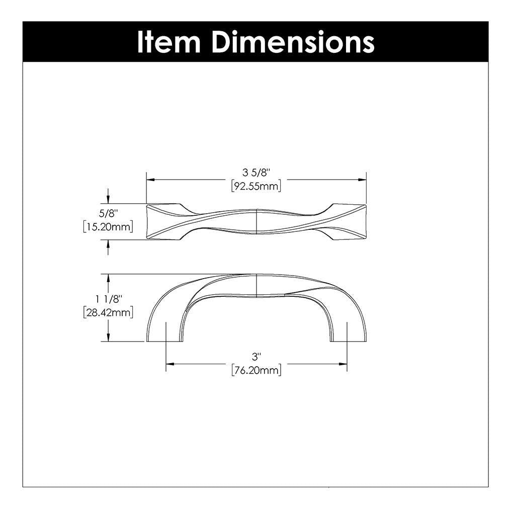 Technical Drawing of a Satin Nickel 3" Hole Centers Cabinet Handle Pull from Hickory Hardware's Twist Collection H076015-SN