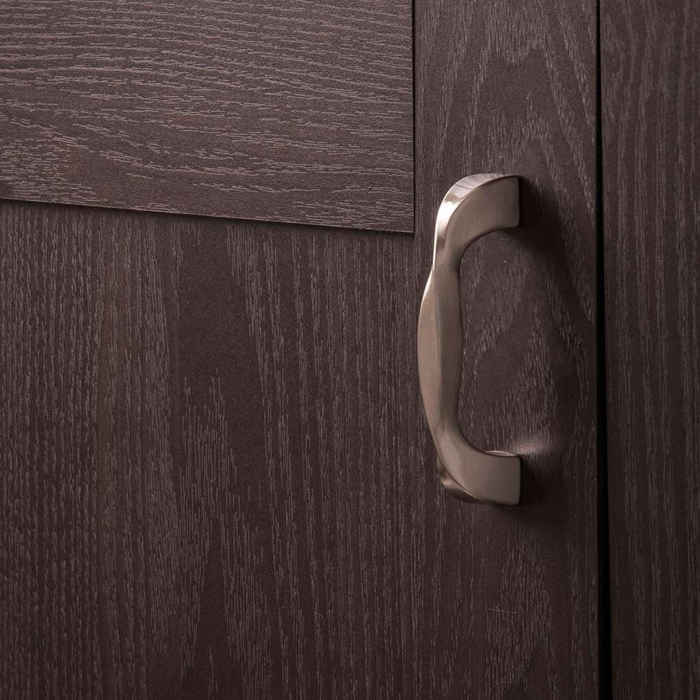 Cupboard View of a Satin Nickel 3" Hole Centers Cabinet Handle Pull from Hickory Hardware's Twist Collection H076015-SN