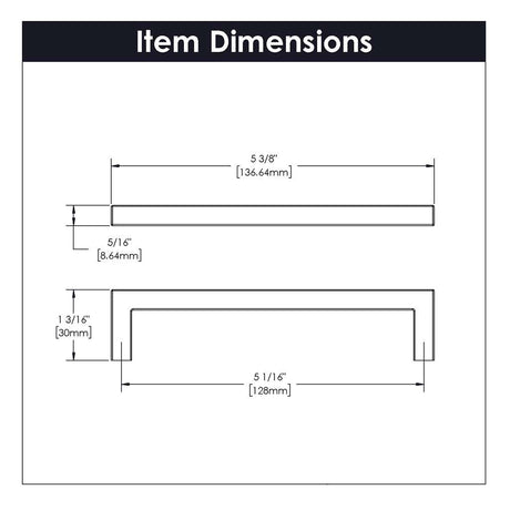 HICKORY Heritage Designs Square Handle Cabinet Pull in Satin Nickel 128mm R077747SN Specs