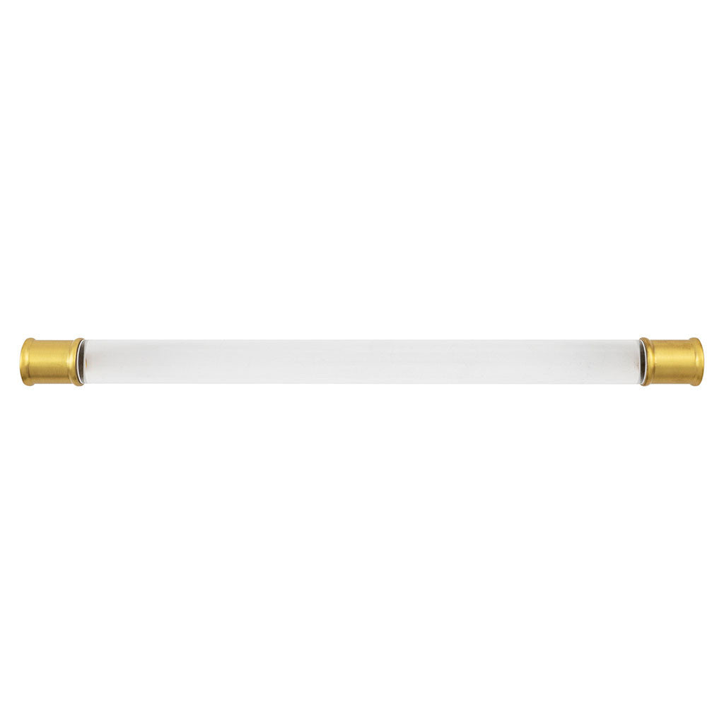 HICKORY Midway Handle Cabinet Pulls in Brushed Golden Brass and Clear 12" P3711-CABGB Front View