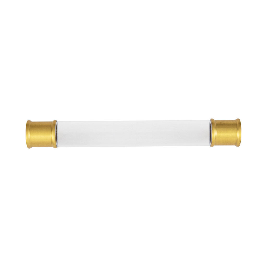 HICKORY Midway Handle Cabinet Pulls in Brushed Golden Brass and Clear 128mm P3635-CABGB Front View