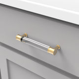 HICKORY Midway Handle Cabinet Pulls in Brushed Golden Brass and Clear 128mm P3635-CABGB Mounted