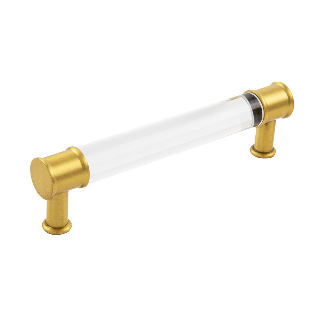 HICKORY Midway Handle Cabinet Pulls in Brushed Golden Brass and Clear 128mm P3635-CABGB