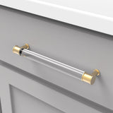 HICKORY Midway Handle Cabinet Pulls in Brushed Golden Brass and Clear 192mm P3703-CABGB Mounted