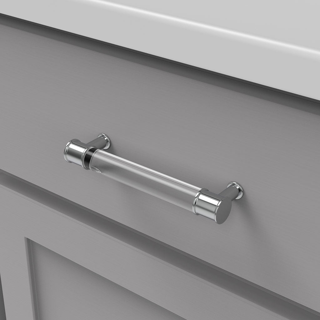 HICKORY Midway Handle Cabinet Pulls in Chrome and Clear 128mm P3635-CACH Mounted