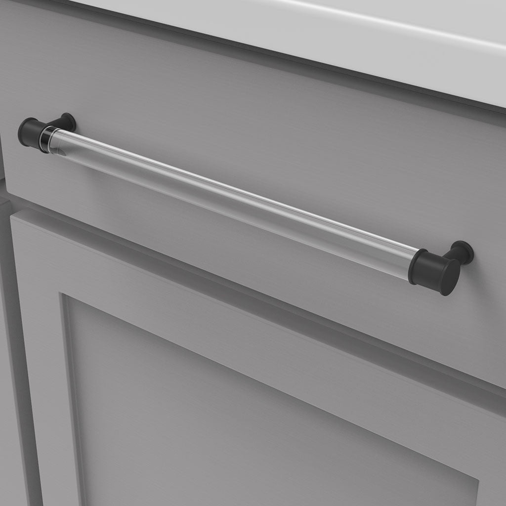 HICKORY Midway Handle Cabinet Pulls in Matte Black and Clear 12" P3711-CAMB Mounted