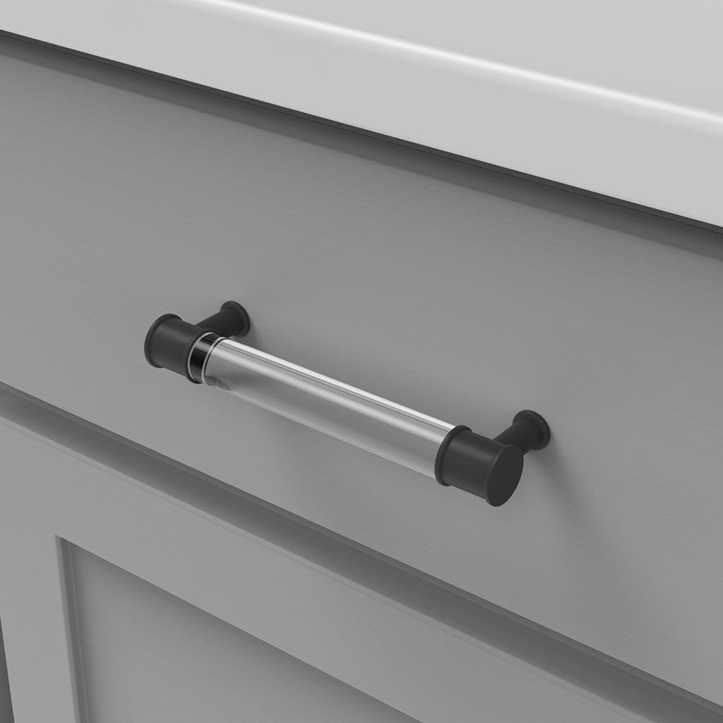 HICKORY Midway Handle Cabinet Pulls in Matte Black and Clear 128mm P3635-CAMB Mounted