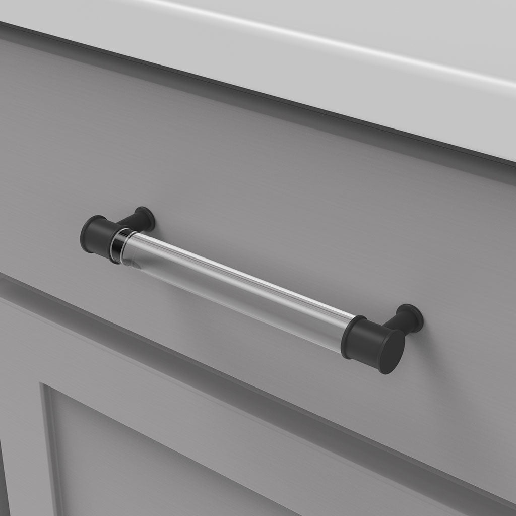 HICKORY Midway Handle Cabinet Pulls in Matte Black and Clear 160mm P3702-CAMB Mounted