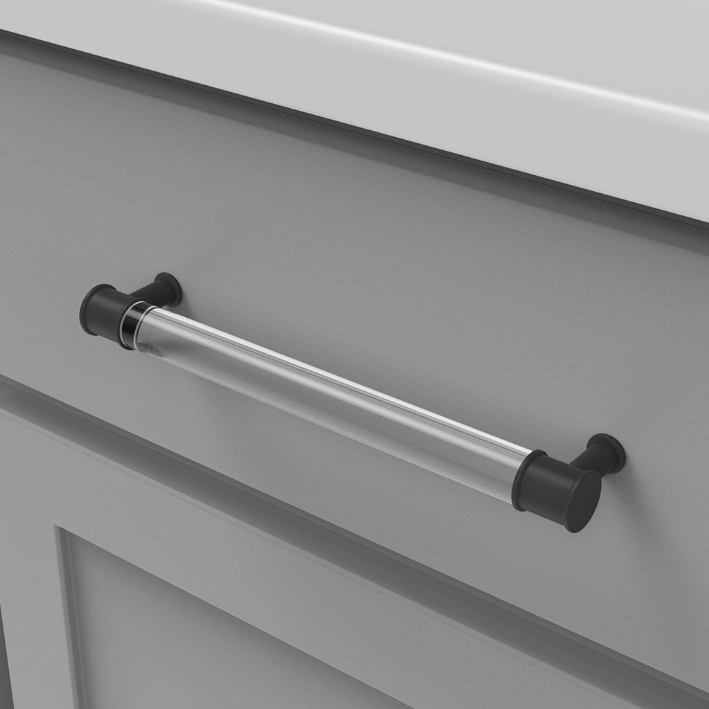 HICKORY Midway Handle Cabinet Pulls in Matte Black and Clear 192mm P3703-CAMB Mounted