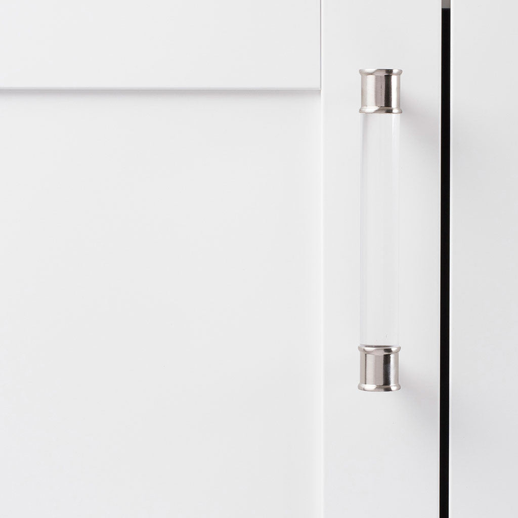 HICKORY Midway Handle Cabinet Pulls in Satin Nickel and Clear 128mm P3635-CASN Display Front View