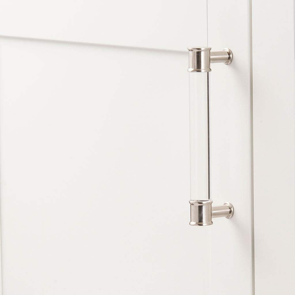 HICKORY Midway Handle Cabinet Pulls in Satin Nickel and Clear 128mm P3635-CASN Display