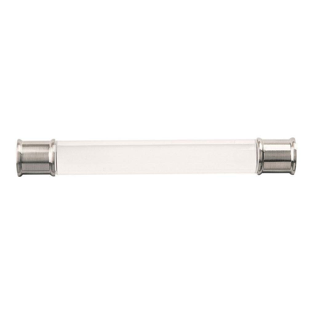 HICKORY Midway Handle Cabinet Pulls in Satin Nickel and Clear 128mm P3635-CASN Front View